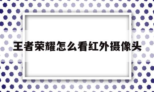 王者荣耀怎么看红外摄像头(王者荣耀怎么看红外摄像头在哪)