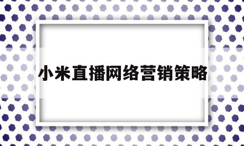 小米直播网络营销策略(小米网络营销成功的因素)