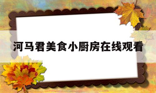 河马君美食小厨房在线观看的简单介绍