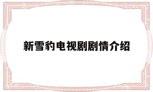 新雪豹电视剧剧情介绍(新雪豹电视剧角色介绍)